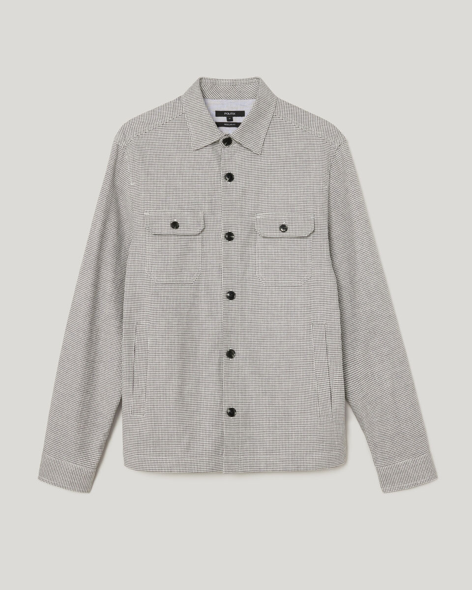 4-pocket Long Sleeve Houndstooth Overshirt, Grey Marle, hi-res